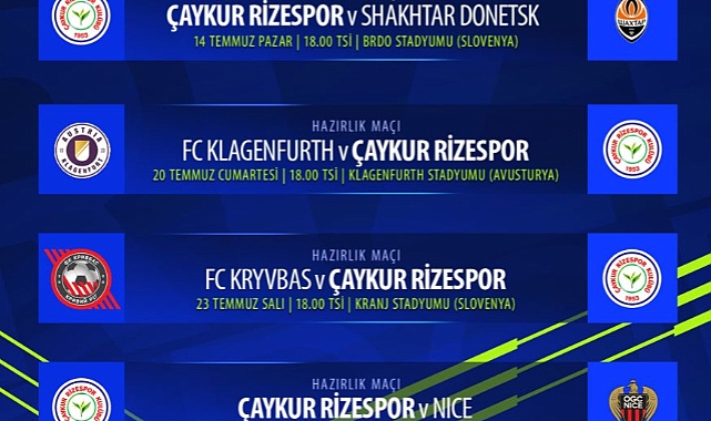 RİZESPOR'UN HAZIRLIK MAÇI PROGRAMI BELLİ OLDU