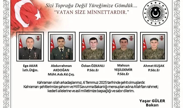 BÜYÜK ACI... 5 ASKERİMİZ ŞEHİT