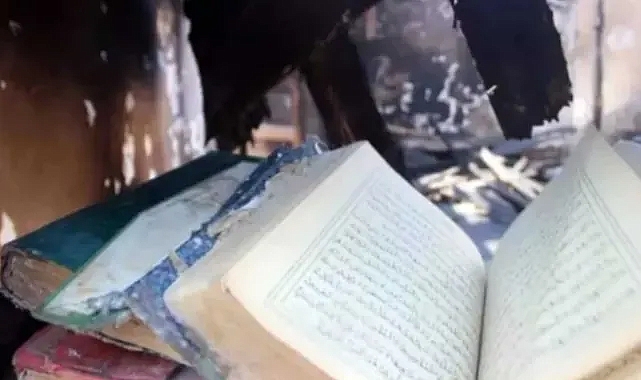 YANGINDA EV KÜLE DÖNDÜ... KURAN'I KERİM YANMADI