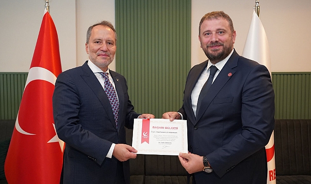 YENİDEN REFAH PAZAR İLÇE TEŞKİLATINA FATİH ERBAKAN'DAN TEŞEKKÜR BELGESİ