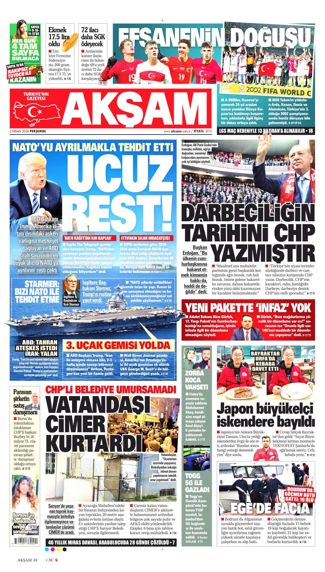 Akşam Gazetesi Gazete Manşeti
