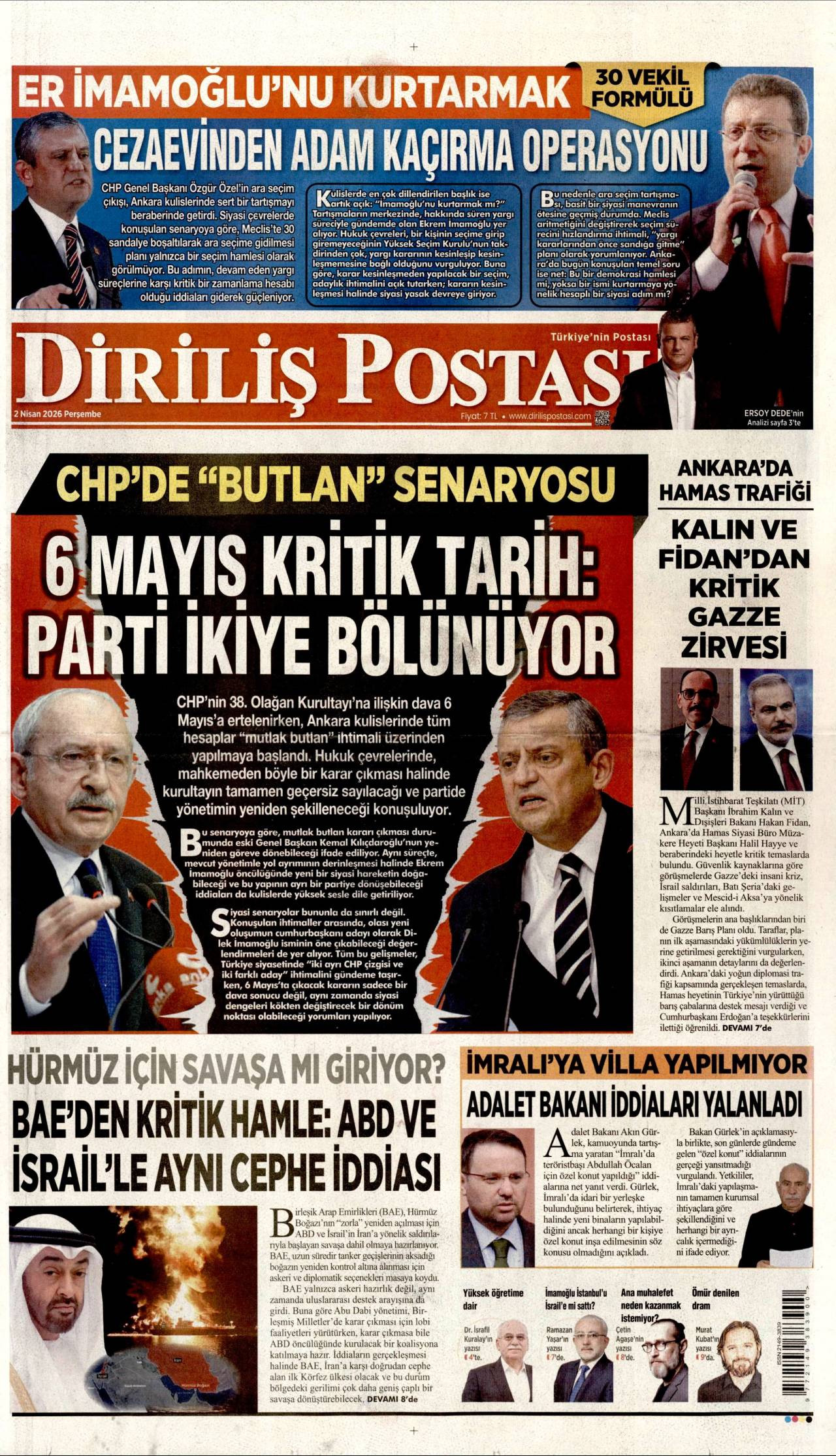 Diriliş Postası Gazetesi Gazete Manşeti